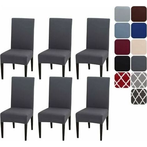 Lot de 6 Housses de chaise - Strech - Gris-- (1/3)