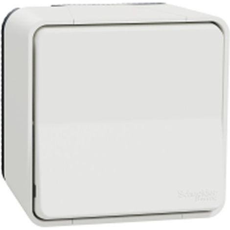 Pulsador MUREVA blanco IP55, 10 A, 250 V AC, montaje en superficie, resistente a químicos