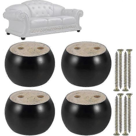 Lot de 4 pieds de meubles ronds en eucalyptus de 50 mm pour canapé, lit, fauteuil, armoire, en bois noir. (1/5)