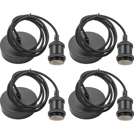 E27 Cable Suspension Luminaire Support De Lampe Avec Anneau à Vis Support De Lampe E27 Avec Câble Réglable De 150 Cm éclairage Au Plafond Salon Chambre Noir (1/5)