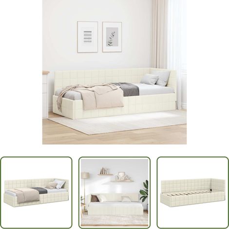 Ecksofa - Eckbettgestell mit Kopfteil Creme 80 cm x 200 cm Samt (1/5)