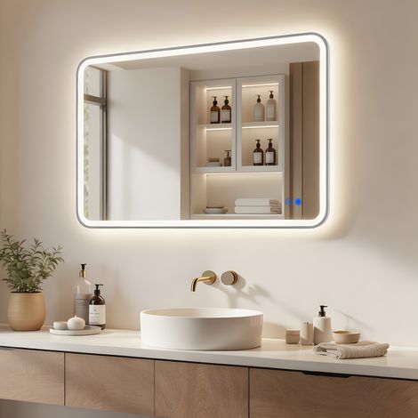ARTFORMA LED Badspiegel rechteckig 100x70 cm silber mit Touch und Antibeschlag (1/5)
