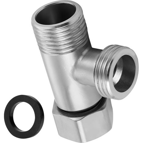 Connecteur en T 3 Voies, Vanne D'inversion WC en Cuivre 3/8"  avec Dents Latérales 1/2" Vanne, Adaptateur Douchette 3 Voies pour Réservoir de Chasse D'eau Douchette Machine à Laver (1/5)