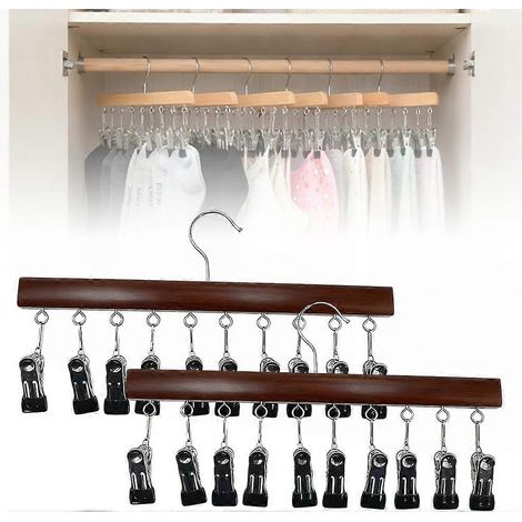 Organisateur de placard rotatif 360° bois vintage, lot de 2 avec 10 pinces + 10 clips, gain de place pour ranger leggings et pantalons (1/5)