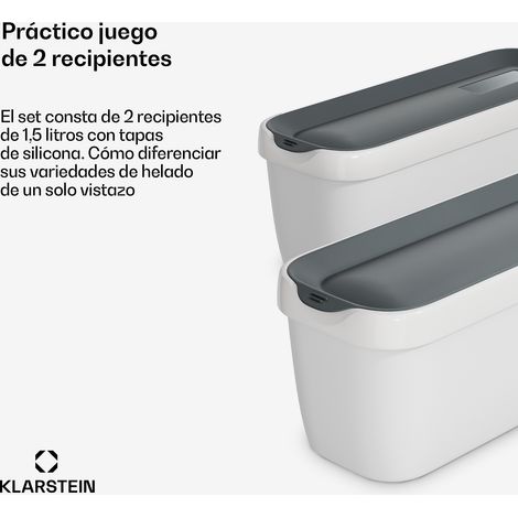 Klarstein Conjunto de recipientes para helado  1,5 litros  plástico  apto para lavavajillas