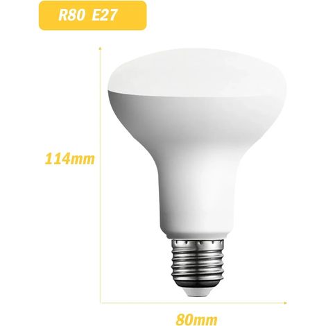 (R80 12W E27, 3000K) Lot de 2 lampes de salle de bain LED en forme de champignon, sans scintillement, étanches, adaptées aux salles de bain. (1/5)