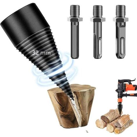 4 punte per trapano per legna da ardere per spaccalegna, spaccalegna staccabile per spaccalegna, cacciavite conico esagonale + quadrato + rotondo (32 mm) (1/5)