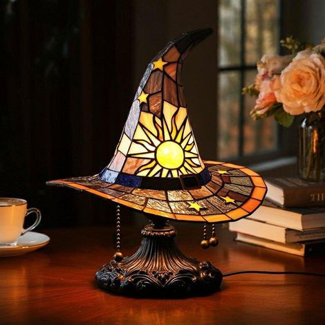 Lampes chapeau de sorcière neuves en résine, style gothique, veilleuse d'Halloween, jaune.