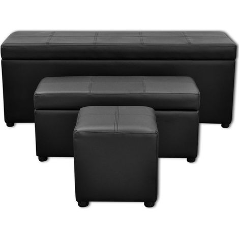 Lot de 3 banquettes gigogne banc coffre de rangement noir 115 cm