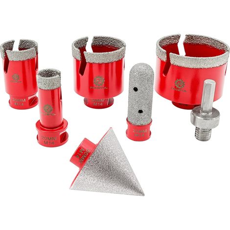 Kit Trepan - Scie Cloche pour Porcelaine, Marbre, Granit - 7 Pièces (20/35/50/68mm + Mèches Chanfrein Biseautées + 20mm Fraise + Adaptateur) (1/5)