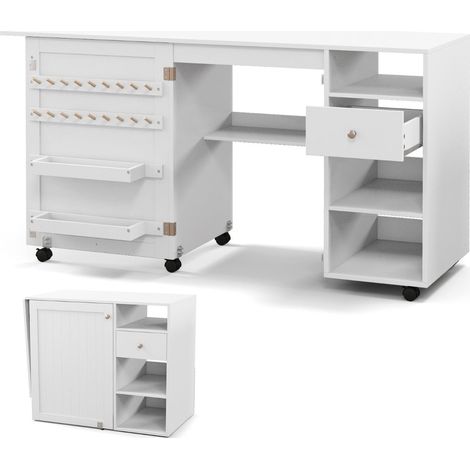 Tavolo da cucito e scrivania pieghevole 146 x 50 x 78 cm spazio di archiviazione ottimizzato stile moderno MDF bianco 200019261