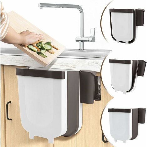 Poubelle de cuisine pliante blanche et noire large (1/4)