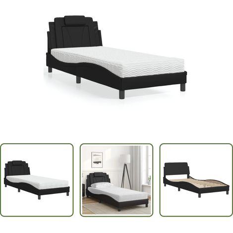 Kunstlederbett - Bett "Viana" mit Matratze Schwarz 90x190 cm Kunstleder (1/5)