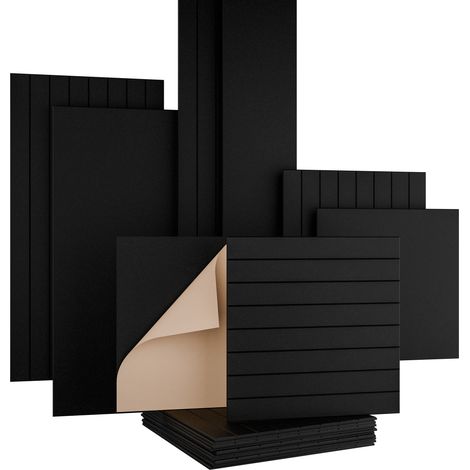 AKUSTIKO Felt Akustikpaneele selbstklebend Filz Wand- & Deckenplatten, schlichte Oberfläche & Lamellenstruktur Schwarz: 1 Paneel, V-Groove 60x60cm (1/5)