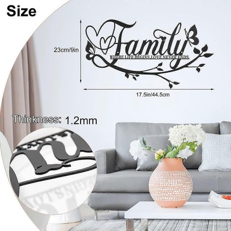 Décoration murale en métal « Famille » panneau décoratif rustique avec lettres « Famille » noir à suspendre (45 x 23 cm) (Noir) (1/4)