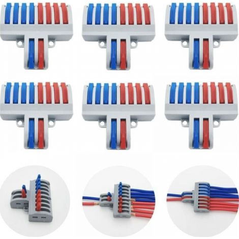 BEBUSINGOTO Terminales de conexión, conectores eléctricos SPL-82 (6 piezas), conectores de cable de palanca y tuerca, conector de cable compacto (2 entradas, 8 salidas) (1/5)