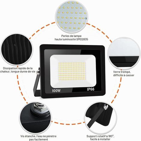 Projecteur LED extérieur blanc chaud 3000K Éclairage de sécurité LED étanche IP66, blanc chaud 3000K, stades, usines, parking, garage, jardin (1/4)