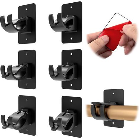6 supports de tringle à rideaux - Fixation murale autocollante universelle - Convient aux tringles de 1,5 à 3,8 cm - Noir - 1 set (1/5)