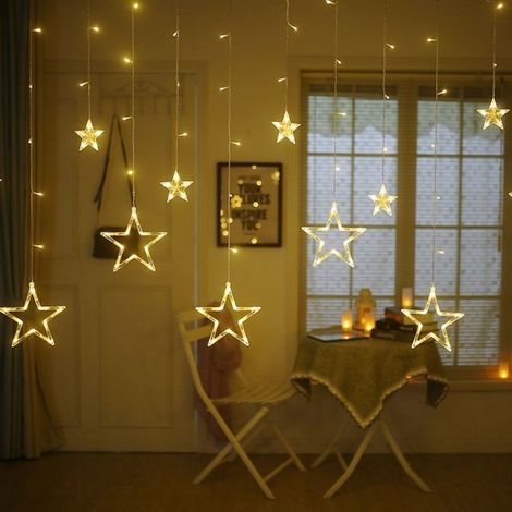 KLVGTIFS PU - Guirlande lumineuse LED 12 étoiles, rideau lumineux LED de Noël