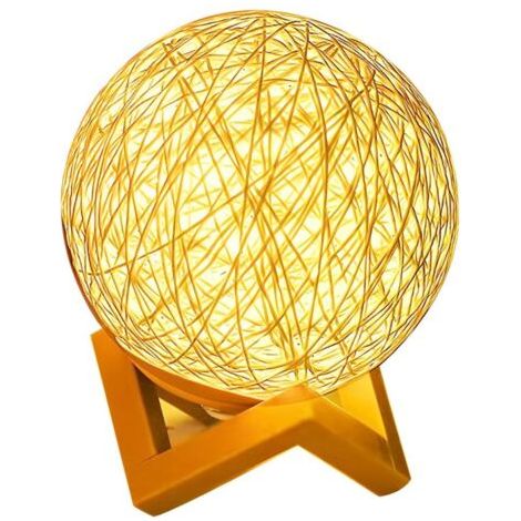 Lampe de nuit pour chambre à coucher Lampe de table à boule en rotin Branchement USB Luminosité ajustable Lumière chaude jaune Avec support Lampe de table de nuit décorative (1/5)