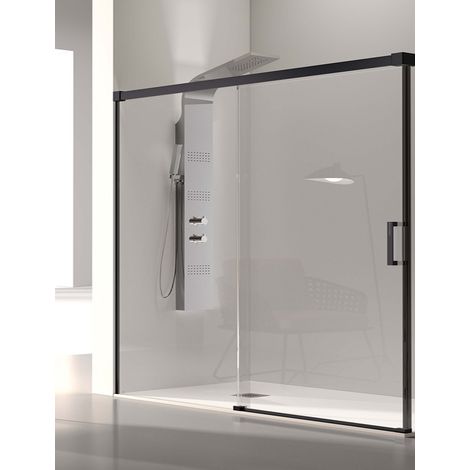 Mampara de Ducha Frontal- 1 Hoja Fija y 1 Puerta Corredera- Cristal de Seguridad de 6 mm - Modelo Glase 2 BN (152 - 156 cm) - TRANSPARENTE (1/3)