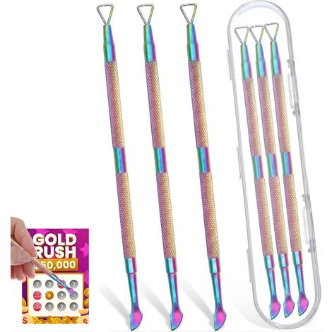 Set di 3 gratta e vinci in metallo multicolore, strumento a doppia punta per grattare biglietti della lotteria ed etichette, con scatola per riporre il tutto, accessorio pratico e resistente. (1/5)