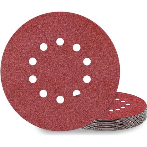 Disques de Ponçage 225 mm 10 Pièces Grain P100 10 Trous Disques Abrasifs 225 mm Ronds Papier Abrasif for Ponceuse (1/5)