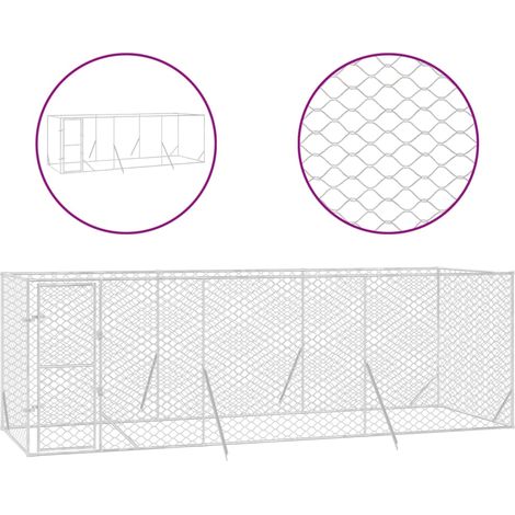 Niche pour Chiens Chenil extérieur Parc Enclos d'extérieur pour chiens argenté 6x2x2 m acier galvanisé CFW74604 (1/4)