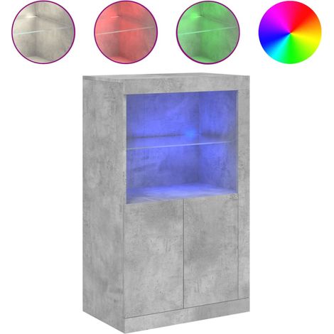 Armoire latérale avec lumières LED gris béton bois d'ingénierie
