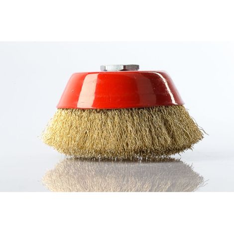 Spazzola a tazza, foro da 14 mm, diametro 250 mm, filo di ottone ondulato, per smerigliatrice (1/2)