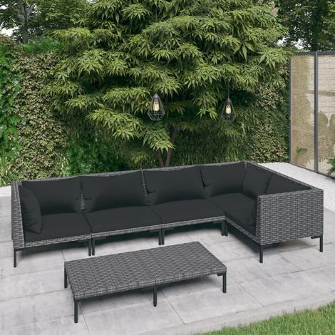 6-tlg. Garten-Lounge-Set mit Kissen Poly Rattan Dunkelgrau (1/5)