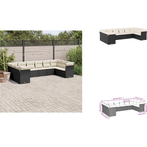 10-tlg. Garten-Sofagarnitur mit Kissen Schwarz Poly Rattan - Gartensofas - Outdoor Möbel - Gartenmöbelset - Lounge Set - Rattan Sofa (1/3)