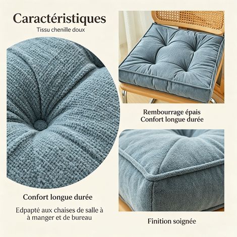 Coussin de siège confortable 45x45 cm, tissu brossé, chaise de bureau, tatami, assise étudiante, antidérapant - bleu brumeux (1/5)