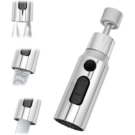 Douchette Evier Cuisine Robinet 360 Degres, Aérateur de Robinet 3 Modes Embout Robinet Cuisine avec Aerateur, Mitigeur Evier Cuisine Tete de Robinet Rotative, Adaptateur Robinet Universal Orientable (1/5)
