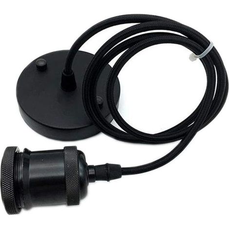 Cordon de suspension tressé - Style industriel rétro moderne, idéal pour les cuisines, salles à manger et bars - 1 pièce, culot E27, noir (1/3)