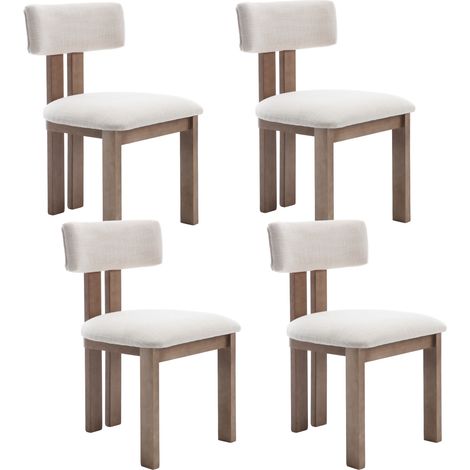 Dining Chairs Set of 4 in Linen Soft Padded Retro Rustic Kitchen Chairs with Wood Frame for Living Room Restaurant, Beige, Chairus