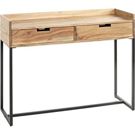 Table console meuble d'entrée 2 tiroirs coloris chêne et métal noir - Longueur 100 x Hauteur 80 x Profondeur 35cm (1/5)