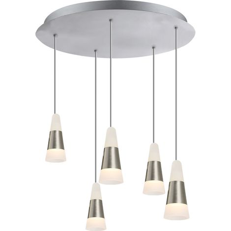 Hängeleuchte Esszimmer Esstischleuchte satiniert Deckenleuchte hängend, Metall, 5x LED 5W 300Lm warmweiß, DxH 30x100 cm