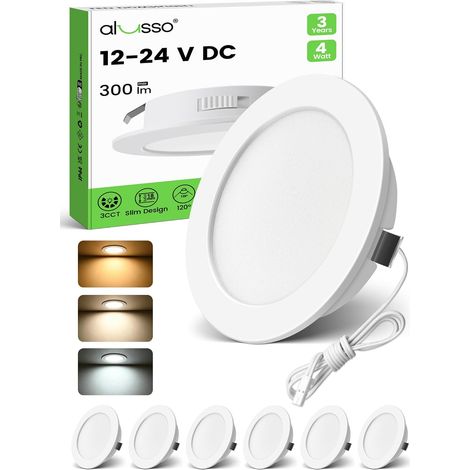 Lot de 6 spots LED encastrables 12V pour meubles cuisine salle de bain caravane et camping-car - Puissance de 4W, équivalent à 40W incandescence - Disponible en 3000K, 4000K, 6000K, Blanc (1/5)
