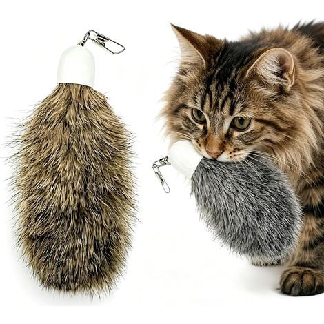 2 Pièces Jouet Interactif pour Chat en Vraie Fourrure,Furry Interactif Peluche Jouets Chaton Remplacement,Jouer avec Canne À Chat Ou Au Sol,Jouet Silencieux pour Chat D’Intérieur (1/5)
