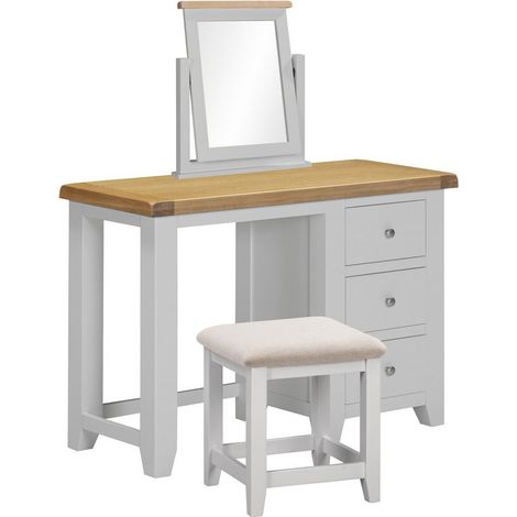 Windsor 3 Drawer Dressing Table Set - L44 x W75 x H107 cm - Pebble Grey/Oak/Oat