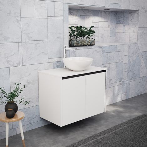 Inda - Badezimmerschrank B.80 mit Aufsatzwaschbecken / Mattweiß 2 Türen - Saphir (1/5)