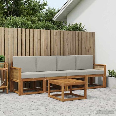 vidaXL Outdoor Sofa Set 5 pcs Natural and Light Grey Polyester