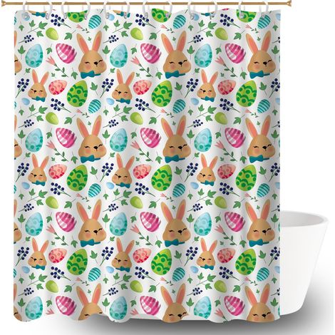 Ensemble rideau de douche polyester avec anneaux 180x180 tissu respirant housse de baignoire pour un printemps fleuri dans la salle de bain (1/5)