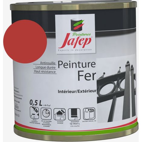 Peinture fer antirouille rouge vif 0,5 L – Haute résistance intérieure/extérieure – Protection durable contre la rouille – Rendement 12-14 m²/L – Jafep