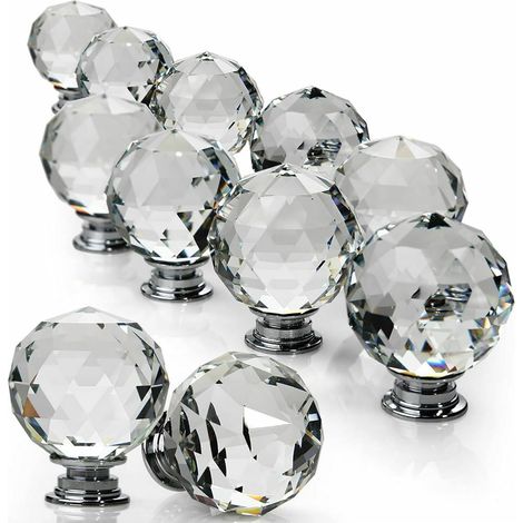 APEX Poignées de porte en verre cristal transparent de 30 mm, style diamant, pour placards, tiroirs de cuisine et meubles de chambre (8) (1/3)