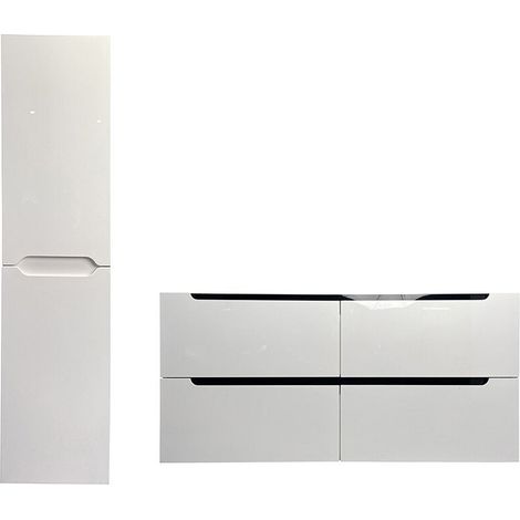 Meuble de salle de bain suspendu avec double vasque à encastrer et colonne - Blanc - 120 cm - SELITA