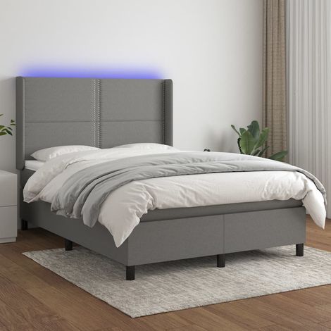 vidaXL Lit à ressort LED avec tête de lit 140 x 190 cm tissu (1/5)