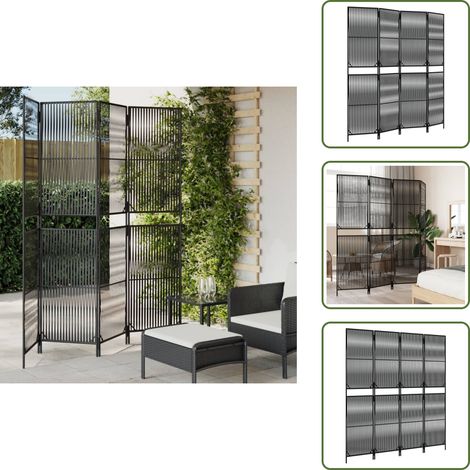 The Living Store Paravent 4-tlg. Schwarz Poly Rattan - Raumteiler - Paravent - Trennwandsystem - Privacy Screen - Design Möbel (1/5)