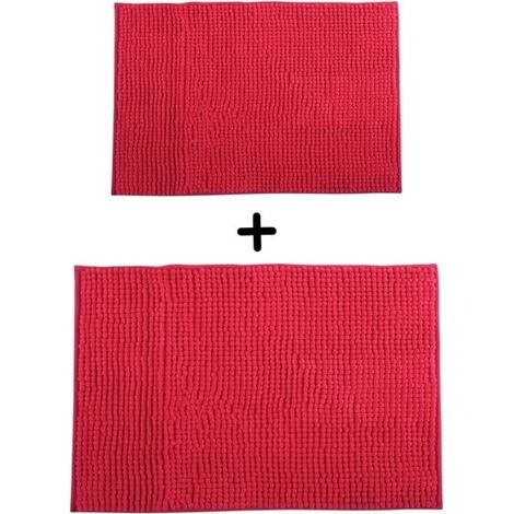 Juego de 2 alfombrillas de baño de microfibra CHENILLE 40x60 cm y 60x90 cm rosa fucsia MSV